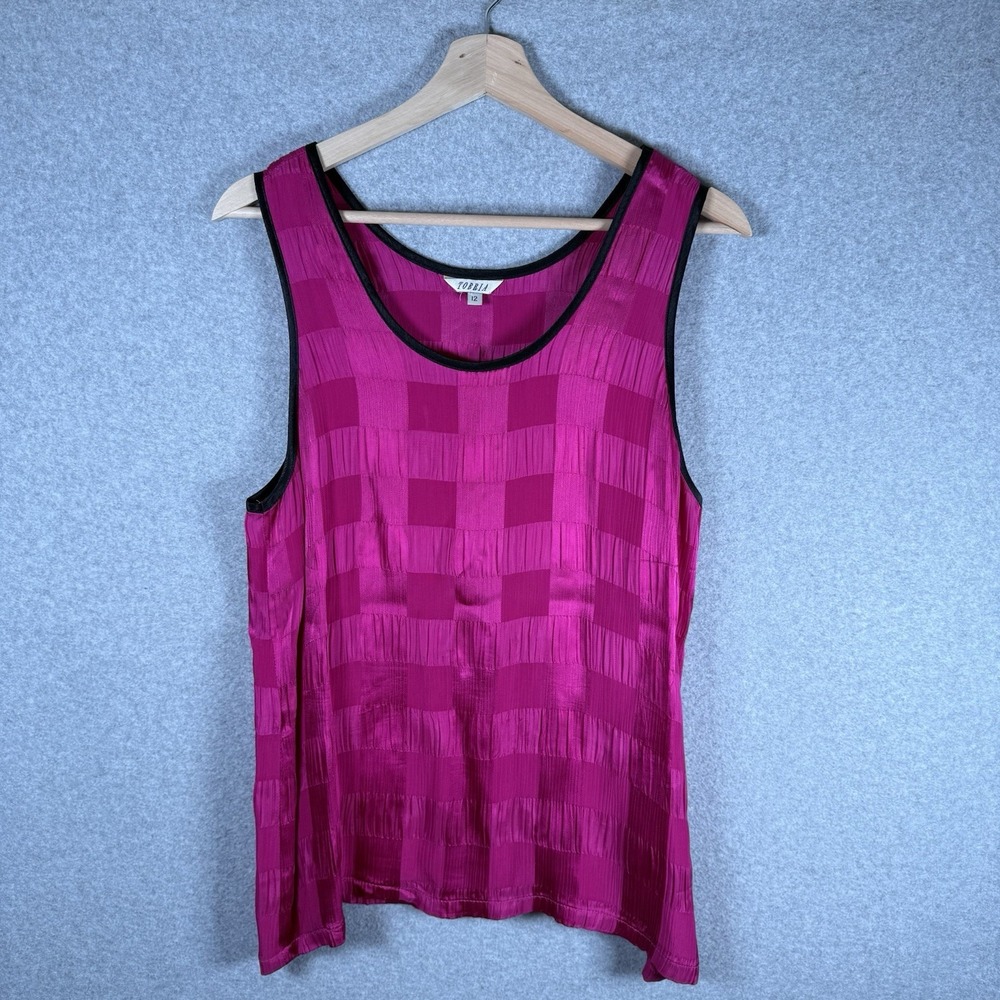 tobria tank top womens 12 pink checkered print shimmer 80s Vintage